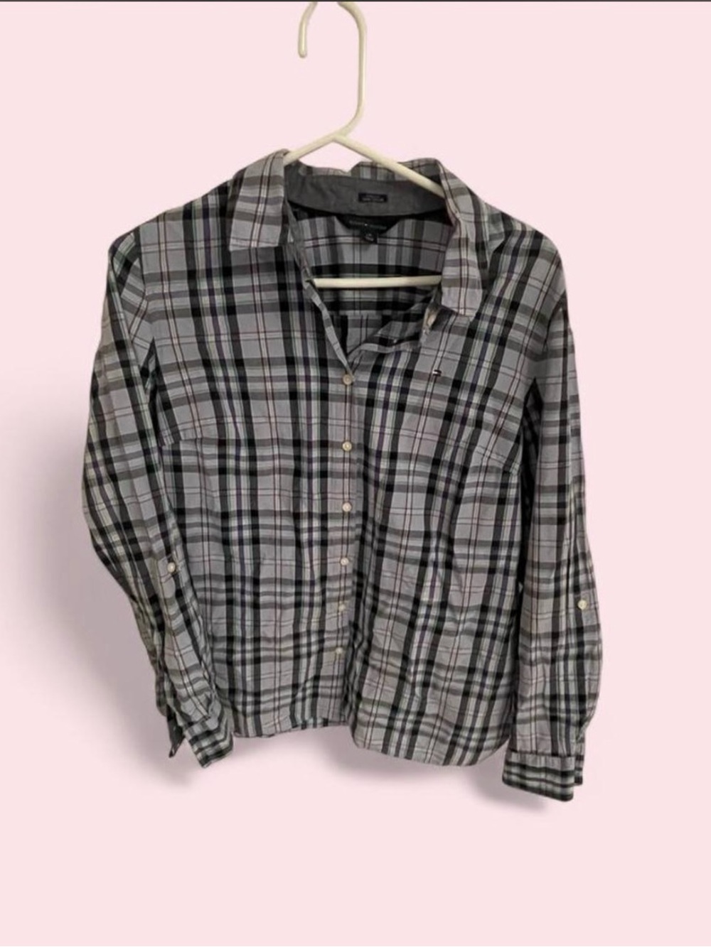 Tommy Hilfiger Women’s Purple Plaid Button-Up Shirt in size L